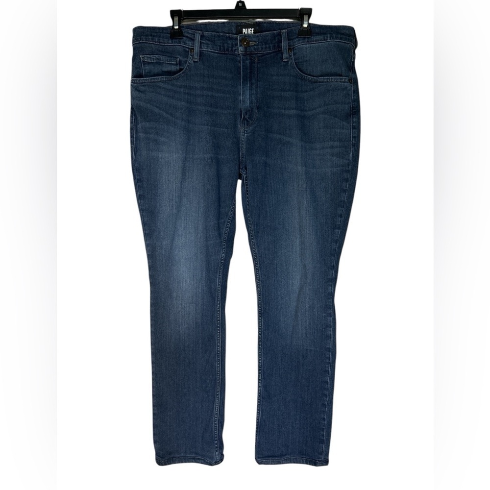 PAIGE Federal Blakely Blue Straight Jeans with Subtle Fading Sz 38